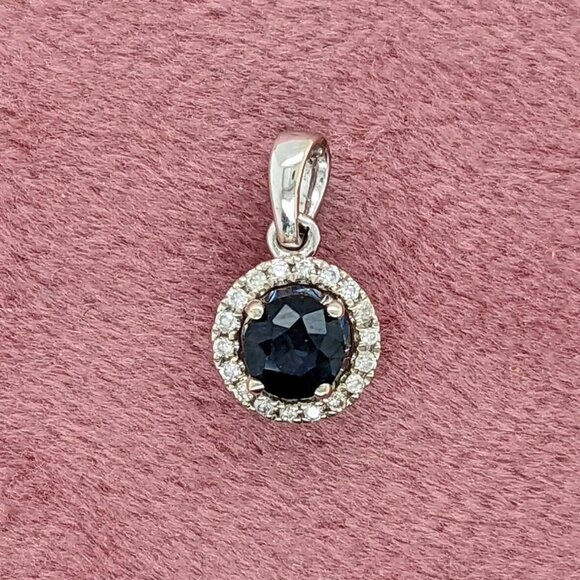 NNJ Designs Jewelry - Ceylon Blue Sapphire Pendant in Solid 14K White Gold with Natural Diamond Halo